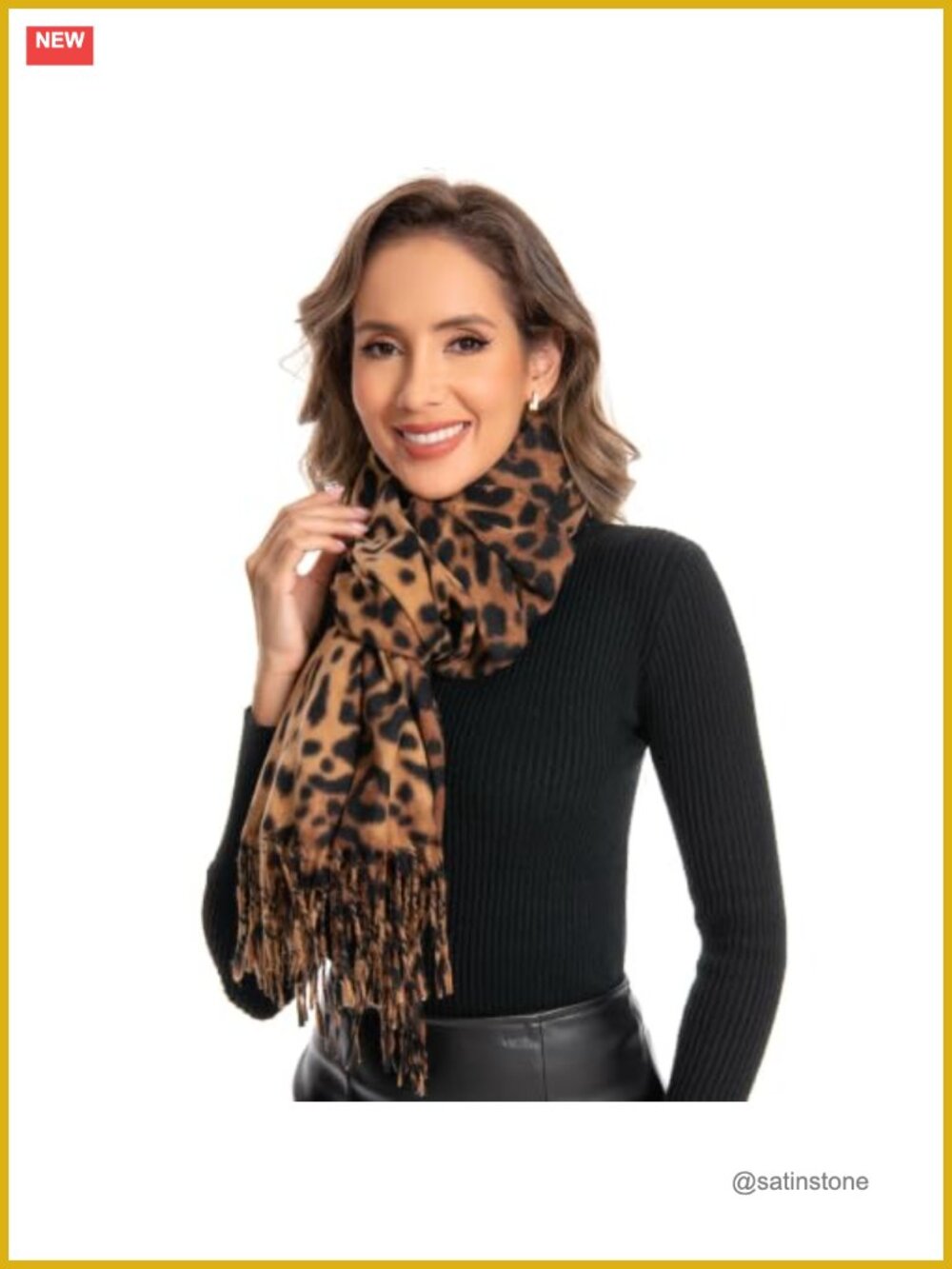 Leopard Winter Scarf Women Chunky Soft Warm Long Faux Cashmere Fringe Pashmina
